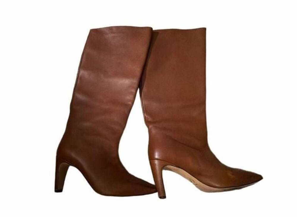Bianca Di Made in Italy Tan Brown Leather Knee High Heeled Boots Size 41